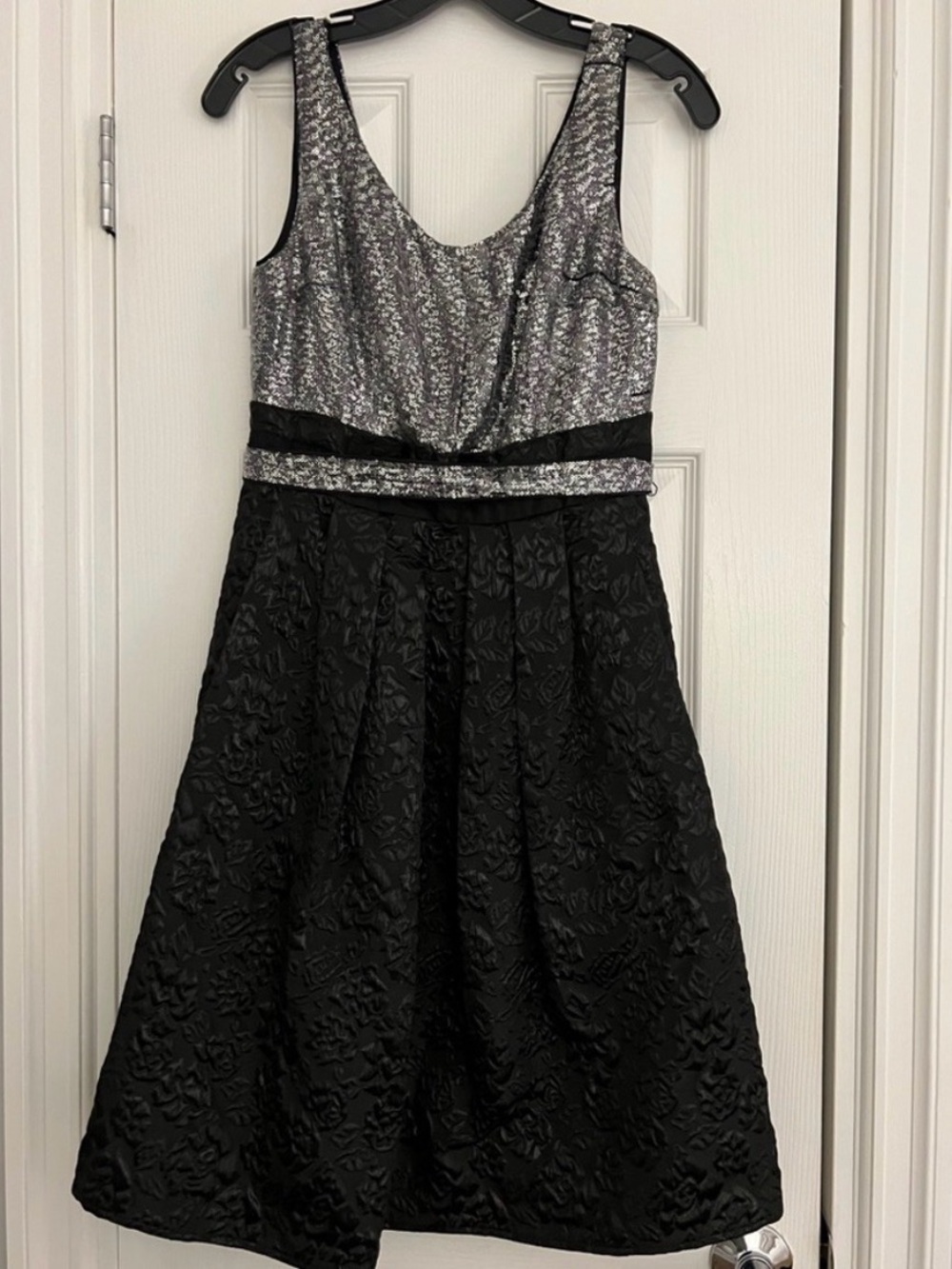 Kay Unger Little Black Dress in A-line Skirt and Sequined Bodice, Size 6